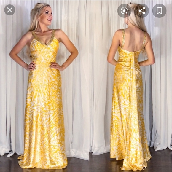 yellow and white formal dresses